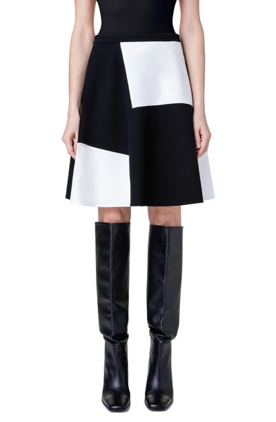 Akris Punto Kaleidoscope Colorblock Jersey A-line Skirt In 009 Black-cream