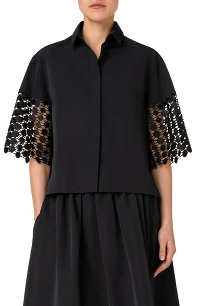 Akris Punto Kaleidoscope Mix Media Blouse In Black