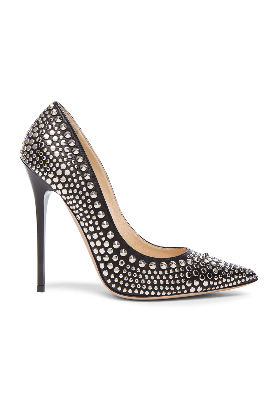 Jimmy Choo Abel Black Nappa Pointy Toe Pumps With Multi Metal Studs In ...