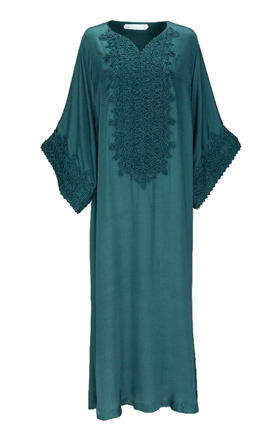 Bthaina Embroidered Jersey Caftan In Green
