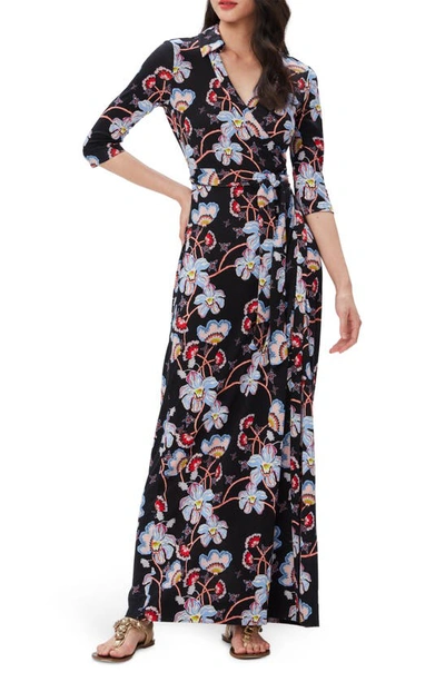 Diane Von Furstenberg Abigail Floral Faux Wrap Silk Dress In Black,multicolor