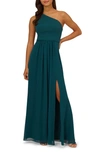 Adrianna Papell One-shoulder Georgette Gown In Hunter