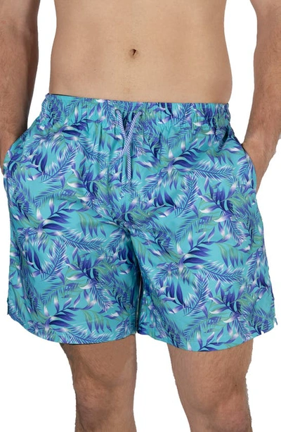 Tailorbyrd Tropical Print Swim Trunks In Blue