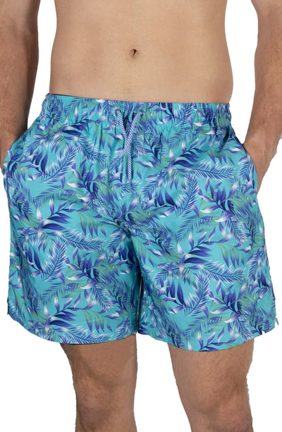 Tailorbyrd Tropical Print Swim Trunks In Green