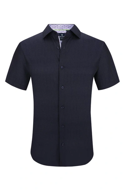 Tom Baine Slim Fit Performance Short Sleeve Button-up Shirt In Navy