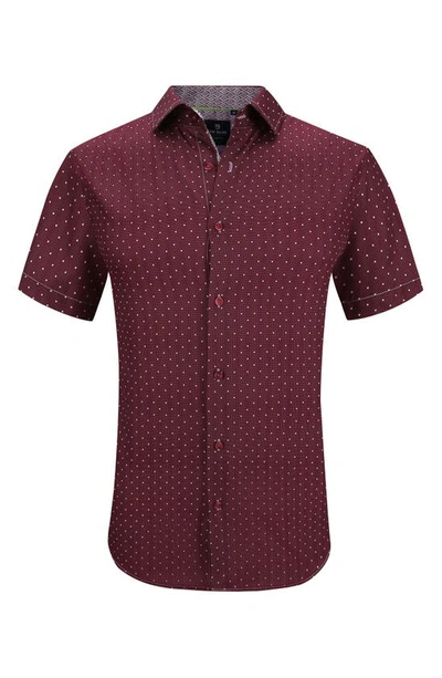 Tom Baine Slim Fit Performance Short Sleeve Button-up Shirt In Dark Red