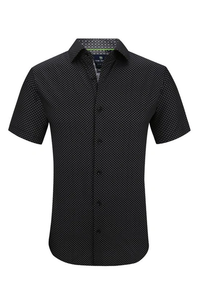 Tom Baine Slim Fit Performance Short Sleeve Button-up Shirt In Black Dot