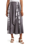 Go Couture Faux Wrap Midi Skirt In Charcoal