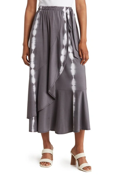 Go Couture Faux Wrap Midi Skirt In Charcoal