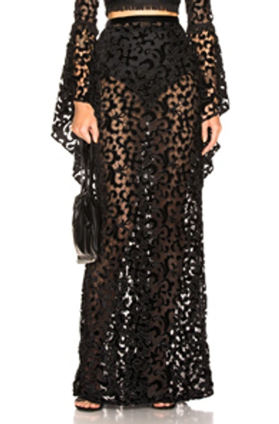 Sandra Mansour Labyrinthe Embroidered Velvet Midi Skirt In Black