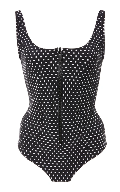 Lisa Marie Fernandez Jasmine Front Zip Bonded Maillot One-piece Swimsuit In Black/white