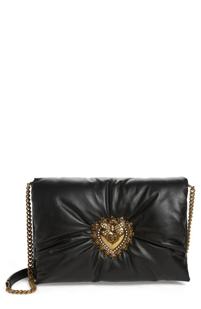 Dolce & Gabbana Devotion Logo Heart Puffy Leather Crossbody Bag In Nero