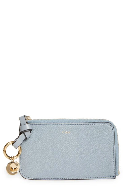 Chloé Alphabet Zip Leather Card Holder In Storm Blue 41a