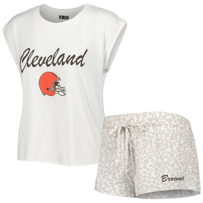 Concepts Sport Women's  White, Cream Cleveland Browns Montana Knit T-shirt And Shorts Sleep Set In White,cream