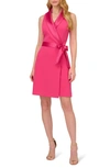 Adrianna Papell Tuxedo Sleeveless Faux Wrap Dress In Cabaret Pink