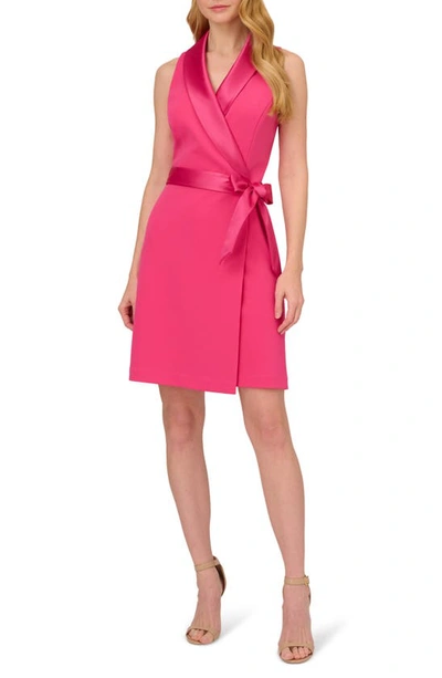 Adrianna Papell Tuxedo Sleeveless Faux Wrap Dress In Cabaret Pink