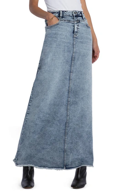 Wash Lab Denim The Lowdown Denim Maxi Skirt In Stone Blue