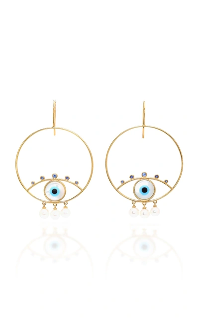 Marianna Goulandris Pearly Eyes Gold Vermeil Sapphire And Pearl Earrings