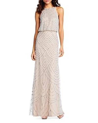 Adrianna Papell Sequined Blouson Gown In Silver Nude