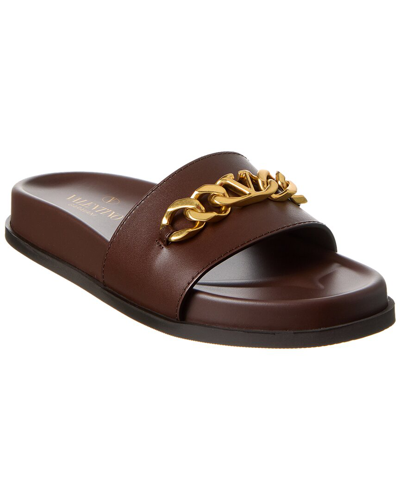 Valentino Garavani Vlogo Chain Leather Slide In Brown