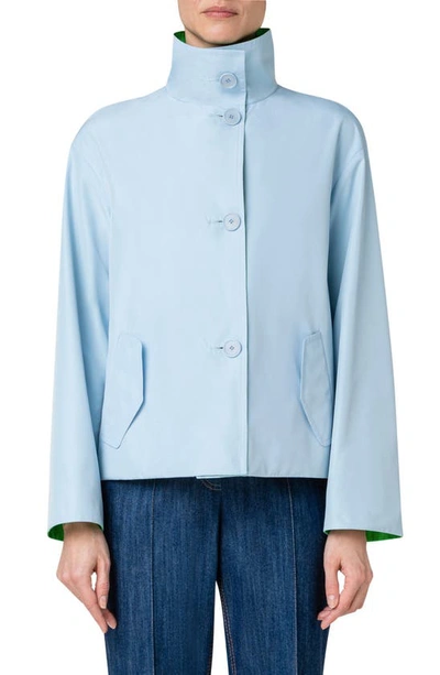 Akris Punto Bicolor Taffeta Reversible Crop Jacket In 071 Vibrant Green-sky
