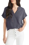 Splendid Wynne Crepe Blouse In Ash Navy