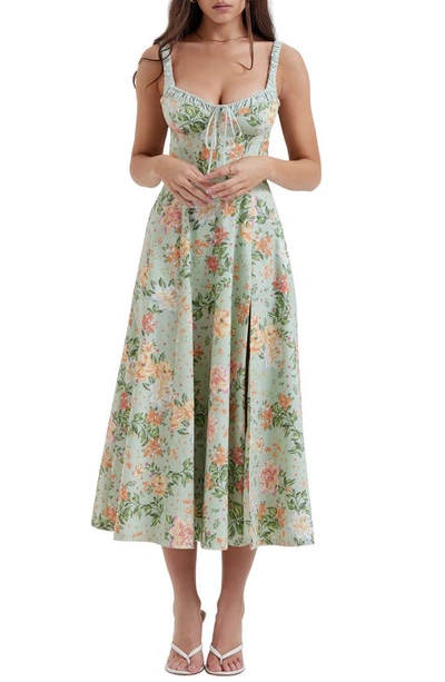 House Of Cb Sabrina Corset Fit & Flare Dress In Light Jade Floral