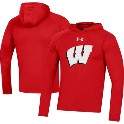 Under Armour Red Wisconsin Badgers School Logo Raglan Long Sleeve Hoodie Performance T-shirt