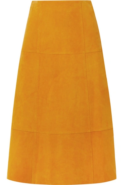 Elizabeth And James Ryker A-line Suede Midi Skirt W/ Topstitch Seams In Marigold