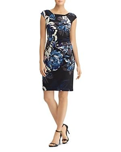 Ralph Lauren Lauren  Floral Jersey Dress In Black/blue/multi