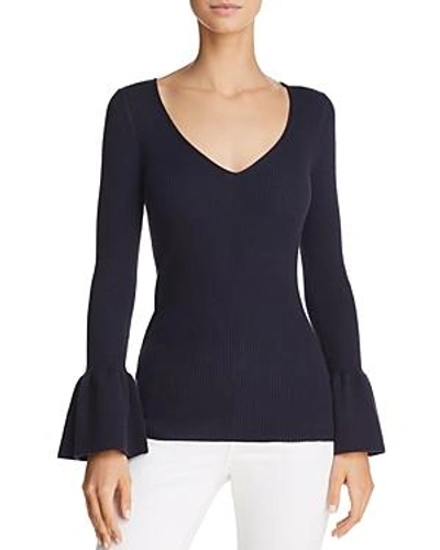 Minnie Rose Bell Sleeve Rib-knit Sweater In Navy