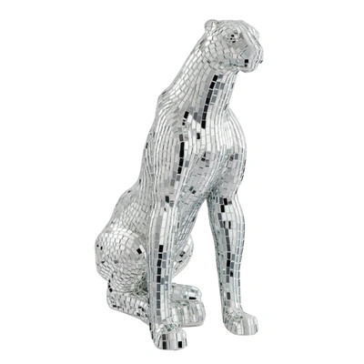 Finesse Decor Boli Sitting Panther Sculpture In Silver