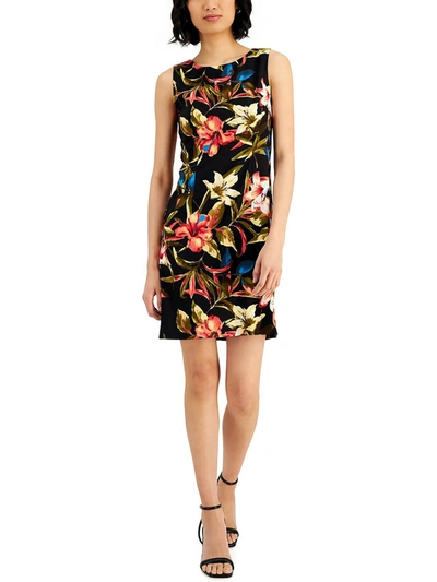 Connected Apparel Womens Floral Above Knee Sheath Dress In Black