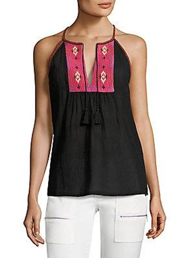 Equipment Clea Embroidered Cotton Gauze Tank Top In Caviar