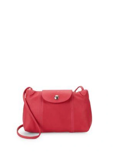 Longchamp Le Pliage Leather Crossbody In Pink