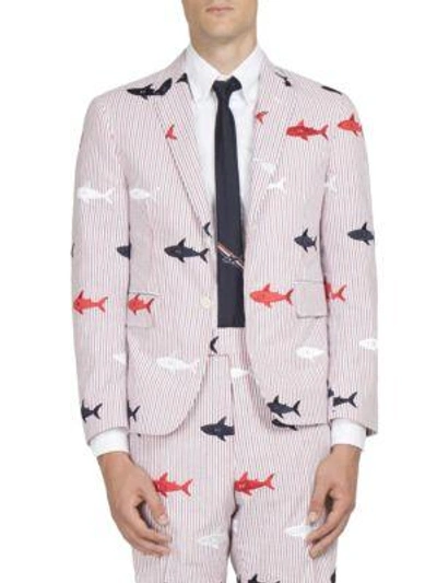 Thom Browne Shark Embroidered Jacket In Multi