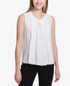 Calvin Klein Pleated Front Sleeveless Top In White
