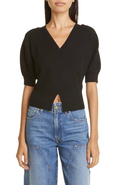 Ulla Johnson Eila Ribbed V-neck Top In Black