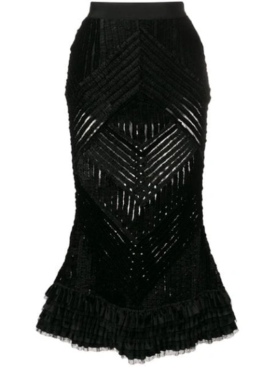 Amen Couture Ruched Panel Velvet Skirt In Black