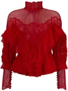 Amen Couture Ruffle Lace Blouse In Red