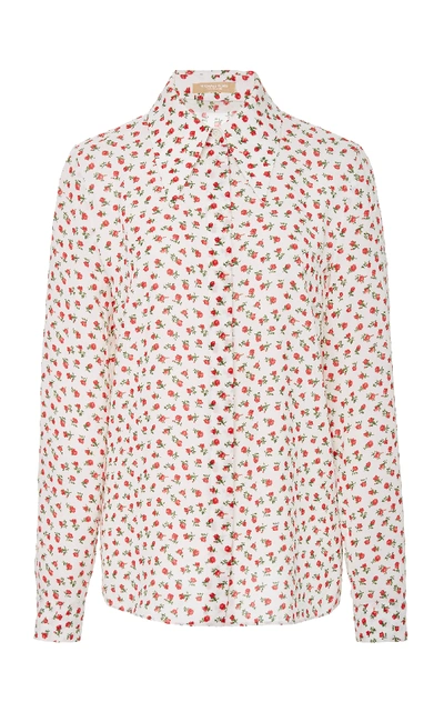 Michael Kors Rose-print Button-front Classic Silk Georgette Shirt In Floral