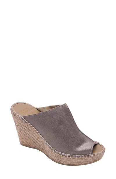 Andre Assous Cici Espadrille Wedge In Pewter Suede