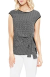 Vince Camuto Side Tie Mixed Media Top In Rich Black