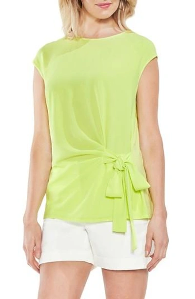 Vince Camuto Side Tie Ruched Stretch Crepe Top In Island Lime