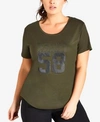 City Chic Trendy Plus Size Cotton Varsity T-shirt In Khaki