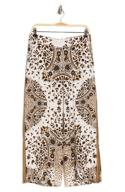T Tahari Floral Ankle Crop Wide Leg Palazzo Pants In Bronze White Border Print