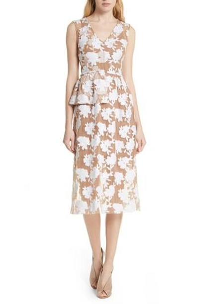 Tracy Reese Half Peplum Floral Dress In Soft White