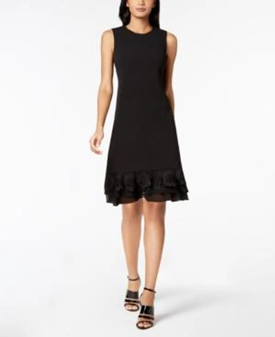 Calvin Klein Petite Lace-flower A-line Dress In Black
