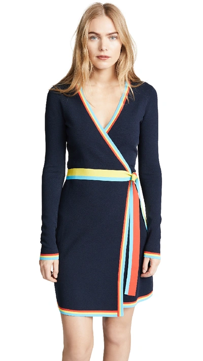 Diane Von Furstenberg Long-sleeve Wrap Sweater Dress In Alexander Navy  Multi | ModeSens