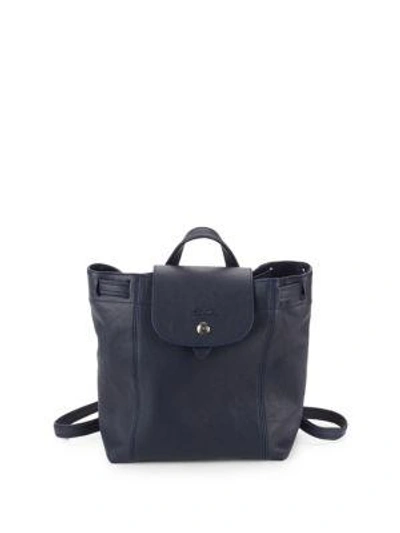 Longchamp Le Pliage Cuir Leather Drawstring Backpack In Navy